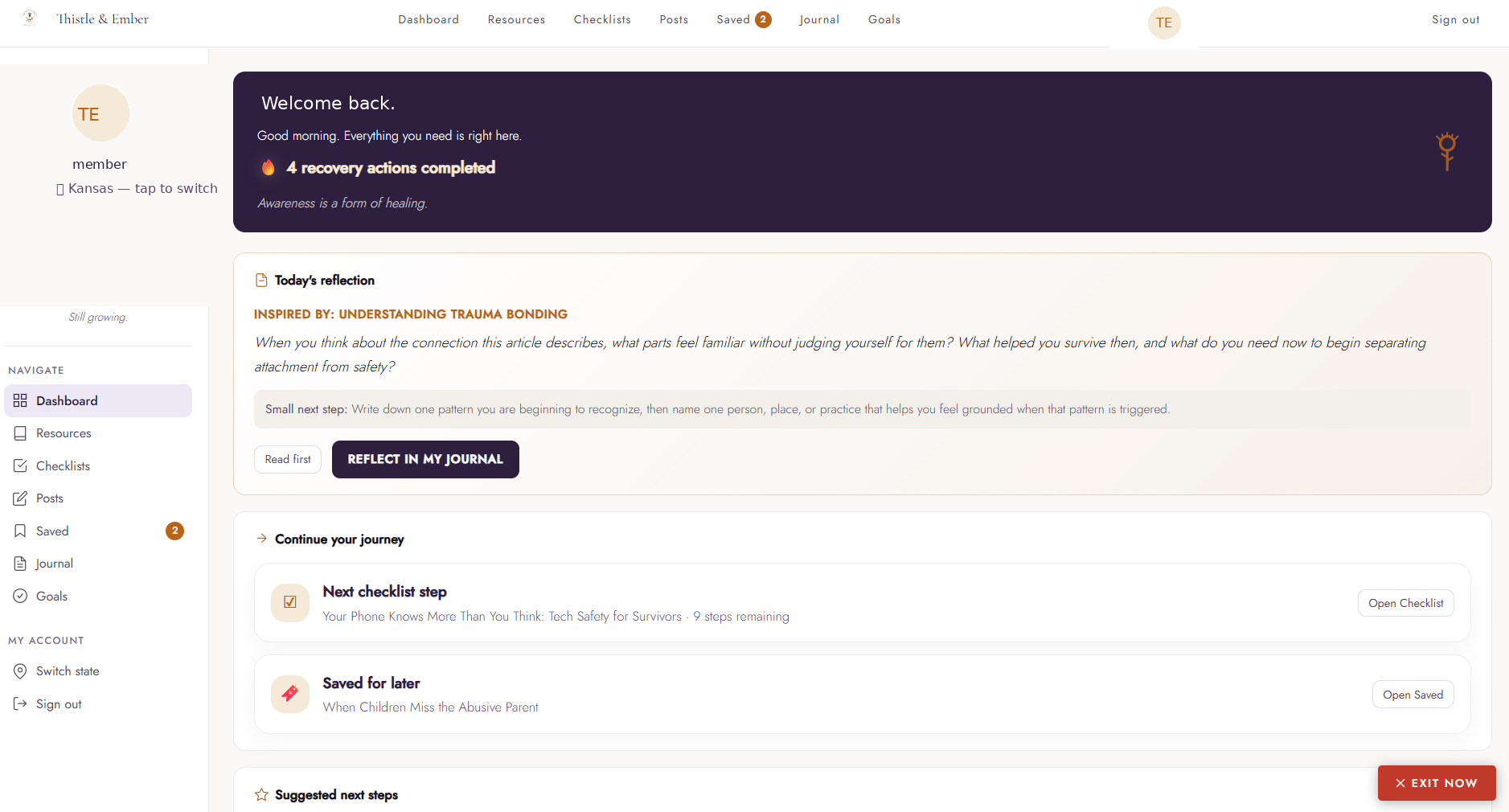 Member portal dashboard